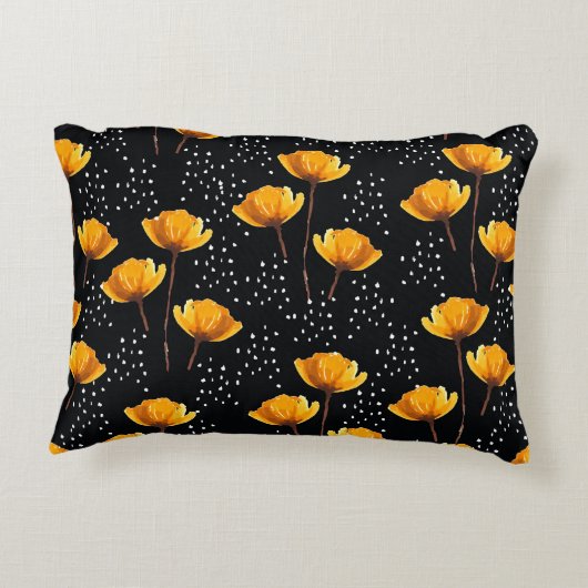 美しい花と水玉模様のイラストレーション アクセントクッション (裏面)