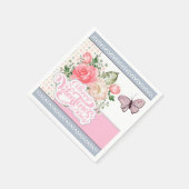 美しい花と蝶のバレンタインデー スタンダードカクテルナプキン (角)