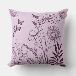 美しい花と蝶の輪郭 クッション
