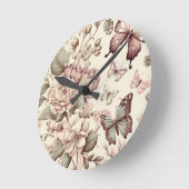 美しい花と蝶パステルカラー ラウンド壁時計 (傾斜)