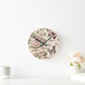 美しい花と蝶パステルカラー ラウンド壁時計 (ホーム)