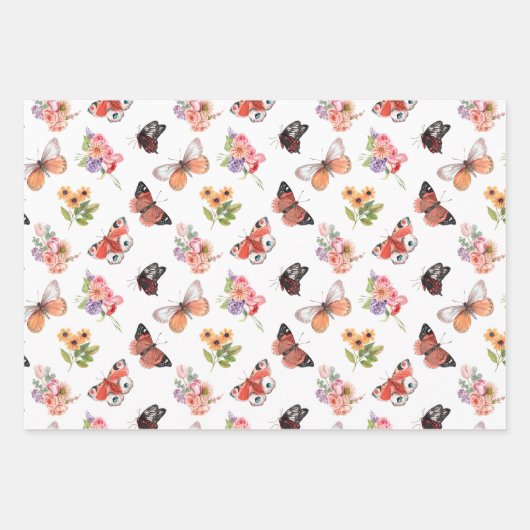 美しい花と蝶任意の大事な行事 ラッピングペーパーシート (正面2)