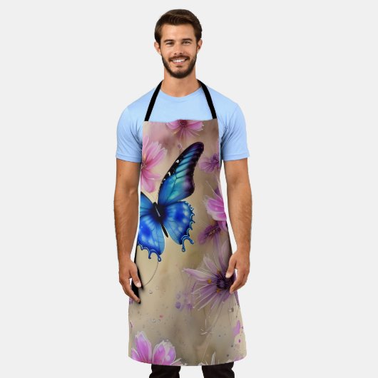 美しい花と蝶 エプロン (着用した状態)