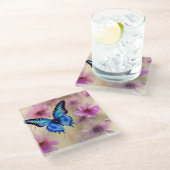 美しい花と蝶 ガラスコースター (アングル)