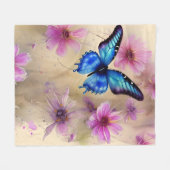 美しい花と蝶 フリースブランケット (正面(横))