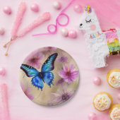 美しい花と蝶 ペーパープレート (パーティー)