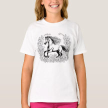 美しい花と馬のペイントアートTシャツ