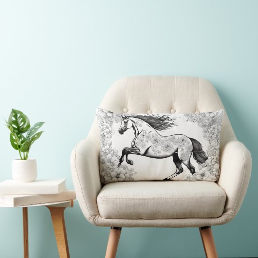 美しい花と馬の色あなた自身 ランバークッション (椅子)