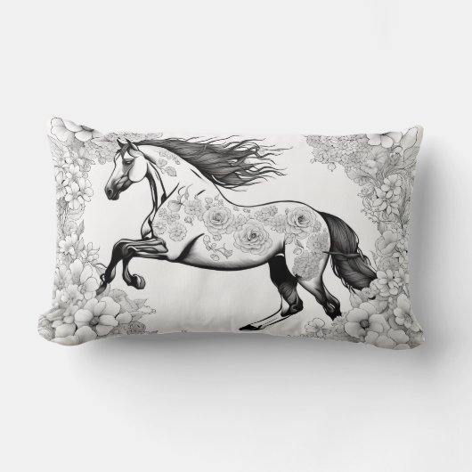 美しい花と馬の色あなた自身 ランバークッション (正面)