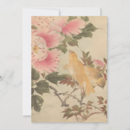 美しい花と鳥の絵　ビンテージアート　日本画 招待状