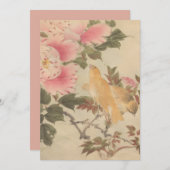 美しい花と鳥の絵　ビンテージアート　日本画 招待状 (正面/裏面)