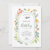美しい花と鳥の誕生日 招待状 (正面)