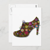 美しい花と鳥の靴のレトロ ポストカード (正面/裏面)
