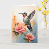 美しい花に囲まれたハチドリの空白カード カード (黄色い花)