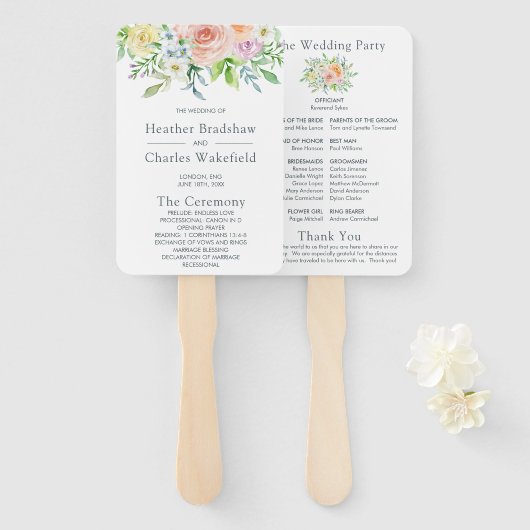 美しい花のウェディングプログラム ハンドファン (正面&裏面)