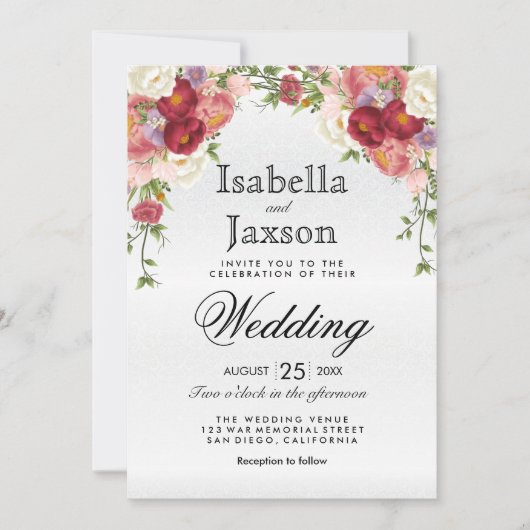 美しい花のウェディング 招待状 (正面)