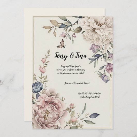 美しい花のウェディング/結婚式のお知らせ 招待状 (正面/裏面)