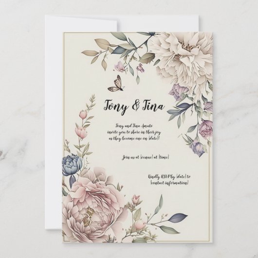 美しい花のウェディング/結婚式の招待状お知らせ 招待状 (正面)
