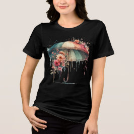 美しい花のエステティックカラフル傘 トライブレンドＴシャツ