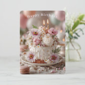 美しい花のケーキのキャンドルでお誕生日おめでとう カード (スタンド正面)