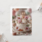 美しい花のケーキのキャンドルでお誕生日おめでとう カード (正面/裏面インサイチュ)