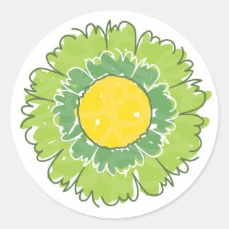 美しい花のシール – 緑 ラウンドシール