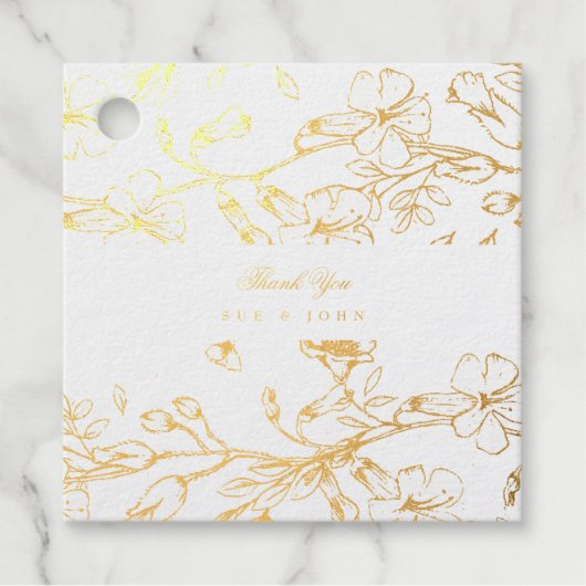 美しい花のスケッチ写真 ゴールド箔 フェイバータグ (正面)