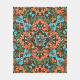 美しい花のダマスク・シームレスパターン フリースブランケット