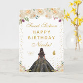 美しい花のダークスキンガール スウィート16 カード (黄色い花)