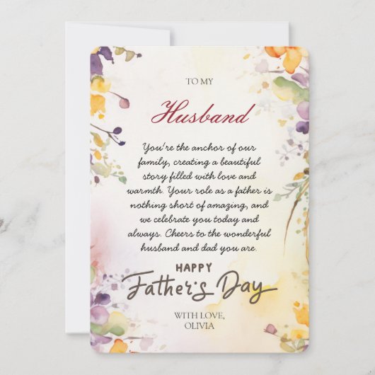 美しい花のデザインの父の日フォトカード（夫へ） シーズンカード (正面)