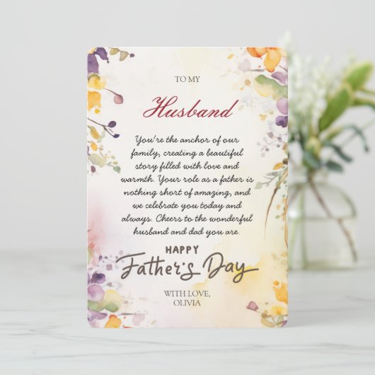 美しい花のデザインの父の日写真カード - 愛する夫へ シーズンカード (スタンド正面)