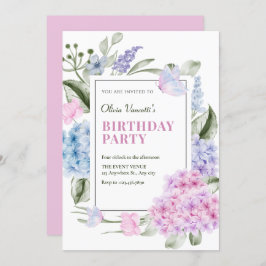 美しい花のハイドランジアの誕生日 招待状