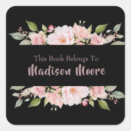 美しい花のバラ名前入りブックプレート スクエアシール