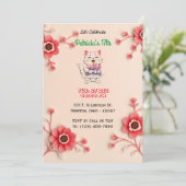 美しい花のバースデーカード ピンクの花 招待状 (スタンド正面)