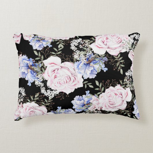 美しい花のパターンバラアイリスピンクブルー アクセントクッション (正面)