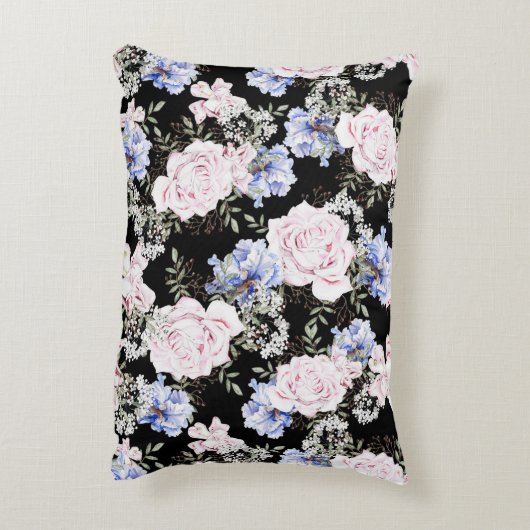 美しい花のパターンバラアイリスピンクブルー アクセントクッション (裏面(縦))