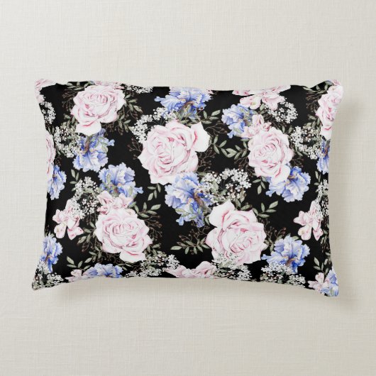 美しい花のパターンバラアイリスピンクブルー アクセントクッション (裏面)