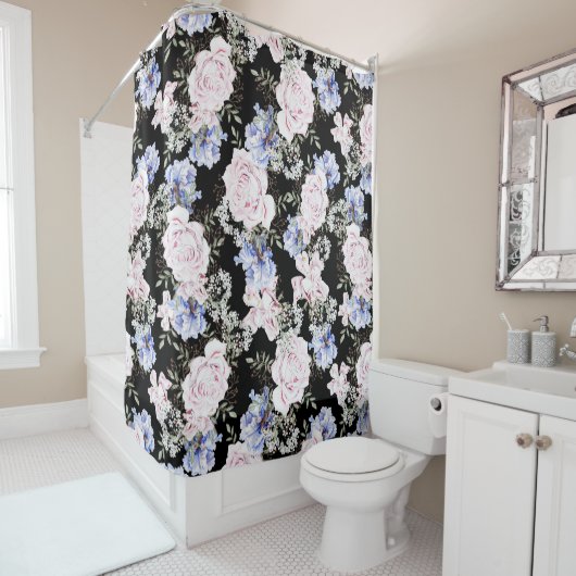 美しい花のパターンバラアイリスピンクブルー シャワーカーテン (インサイチュ)
