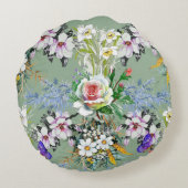 美しい花のパターンバラワイルドフラワーグリーン ラウンドクッション (裏面)
