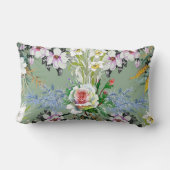 美しい花のパターンバラワイルドフラワーグリーン ランバークッション (裏面)