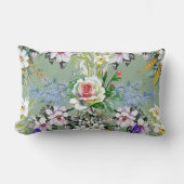 美しい花のパターンバラワイルドフラワーグリーン ランバークッション (正面)