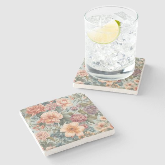 美しい花のビンテージの花の絵 ストーンコースター (横)