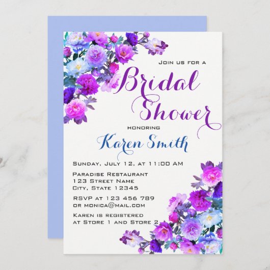 美しい花のブライダルシャワー招待状 招待状 (正面/裏面)