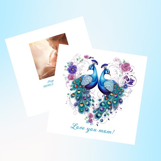 美しい花のペアのクジャク　ママ愛してる シーズンカード