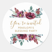 美しい花のマザーズブレッシング招待状 ラウンドシール (正面)