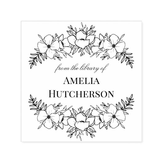 美しい花のラインアートブックプレート セルフインキングスタンプ (デザイン)