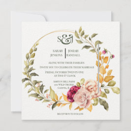 美しい花のリース（ゴールド）招待状 招待状