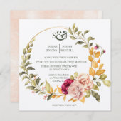 美しい花のリース（ゴールド）招待状 招待状 (正面/裏面)