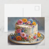 美しい花の付いた誕生日ケーキ ポストカード (正面/裏面)
