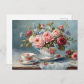 美しい花の入ったティーカップ ポストカード (正面/裏面)